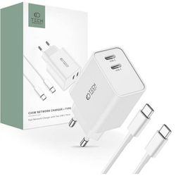 Ładowarka Sieciowa 2x USB-C PD 35W + Kabel USB-C - USB-C biała