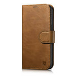 iCarer Oil Wax Wallet Case 2in1 etui iPhone 14 Plus skórzany pokrowiec z klapką Anti-RFID brązowy (WMI14220723-TN)