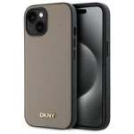 Etui DKNY Grained Metal Logo MagSafe na iPhone 15 - beżowe