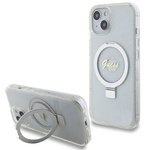 Oryginalne Etui IPHONE 13 / 14 / 15 Guess Hardcase Ring Stand Script Glitter MagSafe (GUHMP15SHRSGSD) transparentne