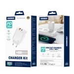 JELLICO ładowarka sieciowa EU13 GaN PD 30W 1xUSB-C + 1xUSB QC3.0 + kabel USB-C - Lightning Biały