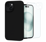 Etui do iPhone 15 czarne + Szkło na ekran + Szkło na aparat