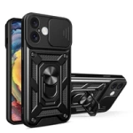 Etui Hybrid Armor Camshield na iPhone 16 Plus pancerne z osłoną na aparat z podstawką - czarne