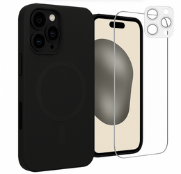 Etui do iPhone 16 Pro Max czarne + Szkło na ekran + Szkło na aparat