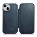 iCarer CE Oil Wax Premium Leather Folio Case skórzane etui iPhone 14 Plus z klapką magnetyczne MagSafe niebieski (AKI14220707-BU)