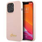 Guess GUHCP13XLSLMGLP iPhone 13 Pro Max 6.7" jasnoróżowy/light pink hardcase Silicone Script Gold Logo