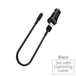 Borofone - ładowarka samochodowa 2x USB kabel Lightning w zestawie, czarny