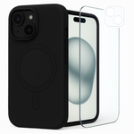 Etui do iPhone 15 MagSafe czarne + Szkło na ekran + Szkło na aparat