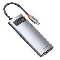 Baseus Metal Gleam 6w1 wielofunkcyjny hub USB Typ C - USB Typ C Power Delivery 100 W / HDMI 4K 30 Hz / 3x USB 3.2 Gen 1 / RJ45 1 Gbps Szary (CAHUB-CW0G)