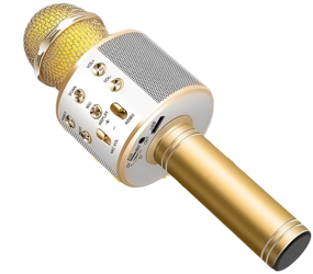 Mikrofon Bezprzewodowy do Karaoke z Kontrolerem Odtwarzania złoty