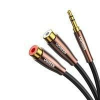 Ugreen kabel przewód audio 3,5 mm mini jack - 2xRCA (żeńskie) 25 cm czarny (AV194 50129)
