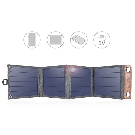 Choetech rozkładana podróżna ładowarka solarna słoneczna fotowoltaiczna 14W z USB 5V / 2,4A panel słoneczny szary (SC004)