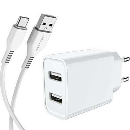 Ładowarka Sieciowa 2.4A 2x USB + Kabel USB - USB-C Jellico C6 białe