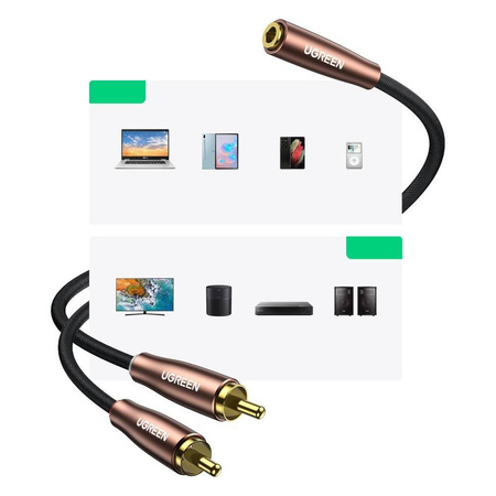 Ugreen kabel przewód audio 3,5 mm mini jack (żeński) - 2RCA (męski) 5m brązowy (AV198 60988)