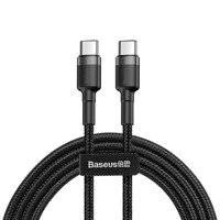 Baseus Cafule Cable wytrzymały nylonowy kabel przewód USB-C PD / USB-C PD PD2.0 60W 20V 3A QC3.0 1M czarny-szary (CATKLF-GG1)